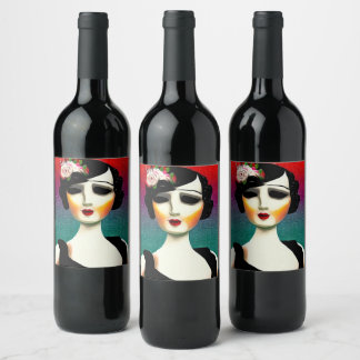 Étiquette Pour Bouteilles De Vin Femme vintage vitre peinte