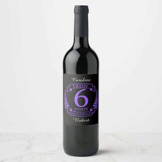 Étiquette Pour Bouteilles De Vin Fer mariage anniversaire 6 ans (Devant)