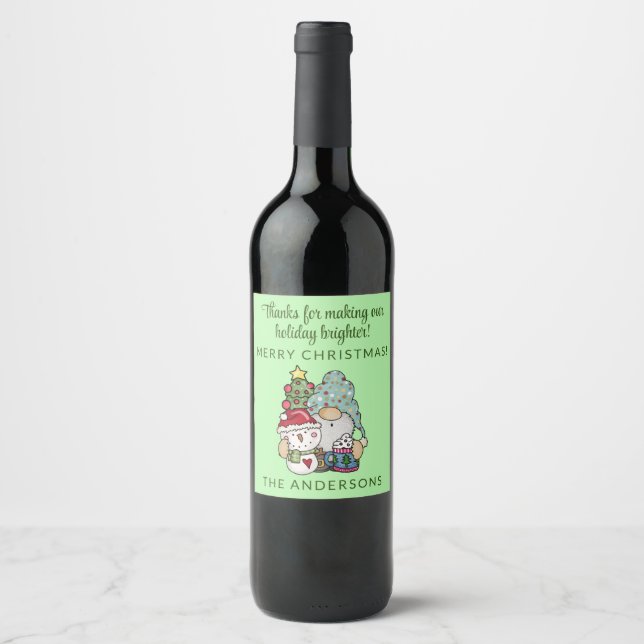 Étiquette Pour Bouteilles De Vin Festif Gnome Snowman Joyeux Noël (Devant)