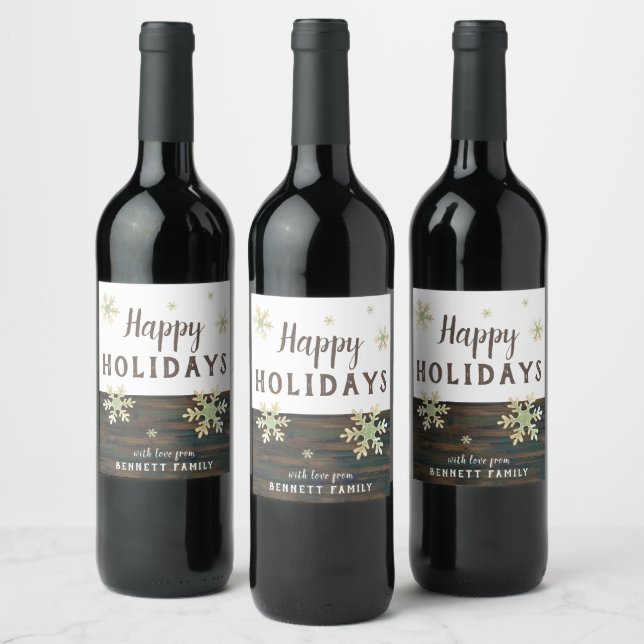 Étiquette Pour Bouteilles De Vin Festivals de bois rustique Snowflakes Noël (Bouteilles)