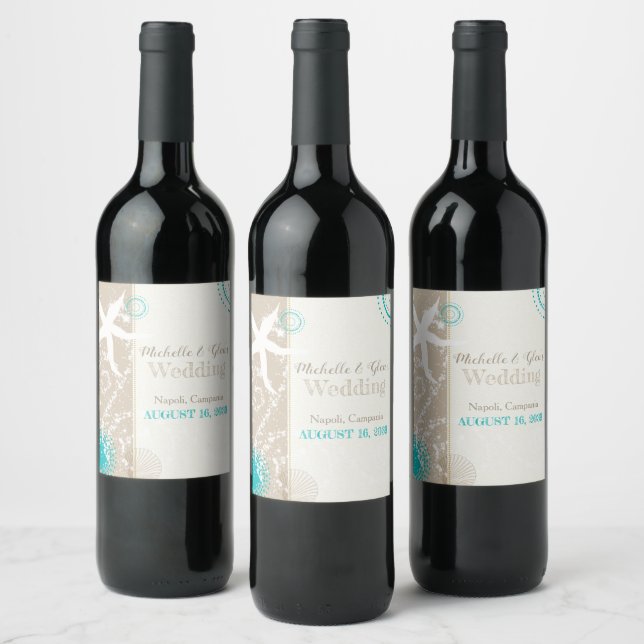 Étiquette Pour Bouteilles De Vin Festive Beach Starfish Destination Mariage (Bouteilles)