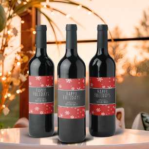 Étiquette Pour Bouteilles De Vin Festive Red Black Snowflakes Joyeux jours fériés