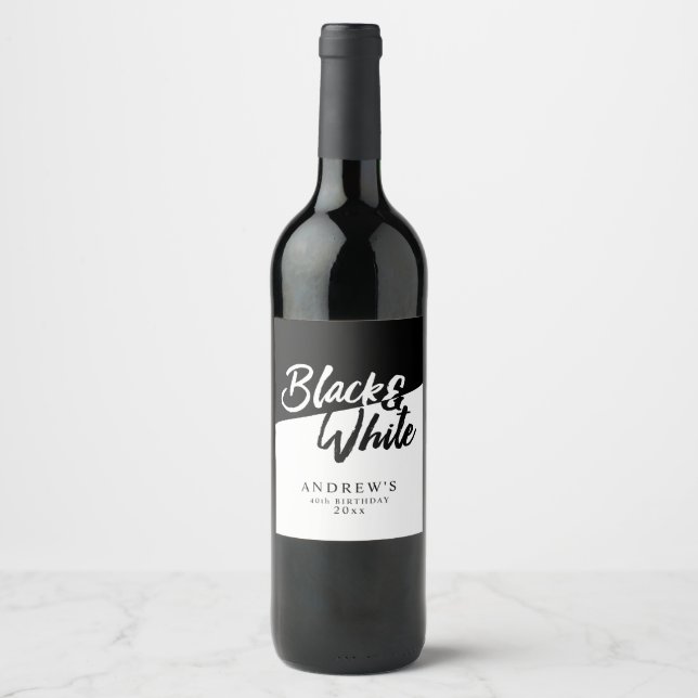 Étiquette Pour Bouteilles De Vin Fête à thème noir et blanc chic (Devant)