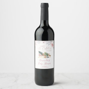 Étiquette Pour Bouteilles De Vin Fête bébé thème traîneau flocon de neige rose past