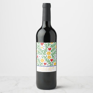 Étiquette Pour Bouteilles De Vin Fête d'Amour Couleurs Vives Floral Mariage Coloré