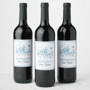 Étiquette Pour Bouteilles De Vin Fête d'anniversaire 1ère année Cowboy Bleu Vintage