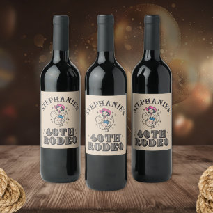 Étiquette Pour Bouteilles De Vin Fête d'anniversaire 40 ans Cowgirl Rétro Vintage