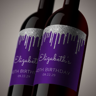 Étiquette Pour Bouteilles De Vin Fête d'anniversaire 40 ans Purple Silver Glitter D