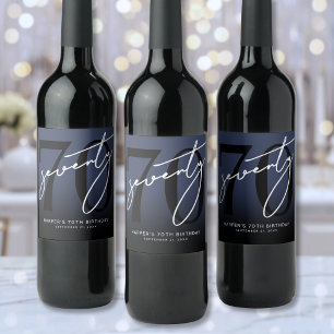 Étiquette Pour Bouteilles De Vin Fête d'anniversaire 70 ans Modern Blue