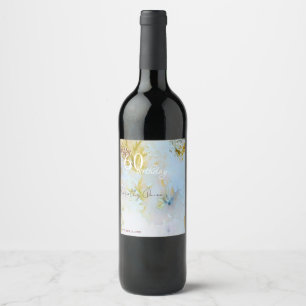 Étiquette Pour Bouteilles De Vin Fête d'anniversaire aux feuilles célestes aquarell