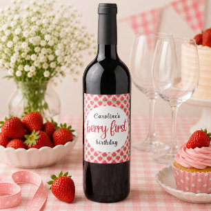 Étiquette Pour Bouteilles De Vin Fête d'anniversaire Berry Sweet Strawberry 1 an