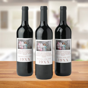 Étiquette Pour Bouteilles De Vin fête d'anniversaire blanc rose or année naissance 