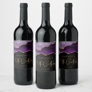 Étiquette Pour Bouteilles De Vin Fête d'anniversaire de 70 ans Chic Agate Geode Vio