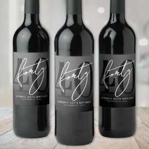 Étiquette Pour Bouteilles De Vin Fête d'anniversaire des 40 ans noir moderne