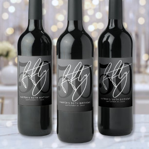 Étiquette Pour Bouteilles De Vin Fête d'anniversaire des 50 ans noir moderne