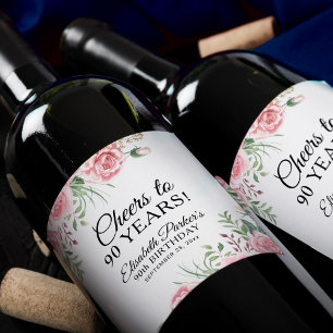 Étiquette Pour Bouteilles De Vin Fête d'anniversaire élégante florale 90 ans