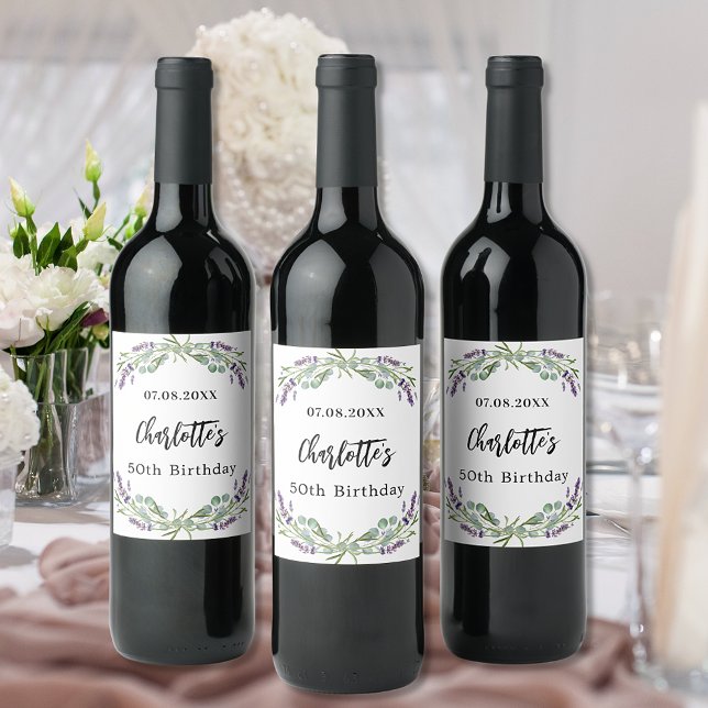 Étiquette Pour Bouteilles De Vin fête d'anniversaire lavande florales eucalyptus (Créateur téléchargé)