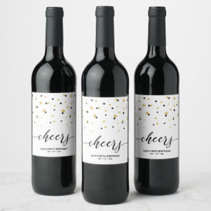 Étiquette Pour Bouteilles De Vin Fête d'anniversaire moderne Or & Noir étape import