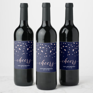 Étiquette Pour Bouteilles De Vin Fête d'anniversaire moderne Rose Gold & Bleu