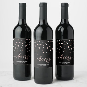 Étiquette Pour Bouteilles De Vin Fête d'anniversaire moderne Rose gold & Noir