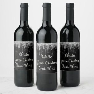 Étiquette Pour Bouteilles De Vin Fête d'anniversaire noir argent Glitter