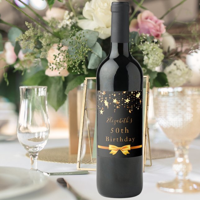 Étiquette Pour Bouteilles De Vin fête d'anniversaire noir étoiles chic moderne (Créateur téléchargé)