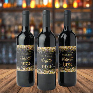Étiquette Pour Bouteilles De Vin fête d'anniversaire noir or année né