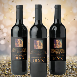 Étiquette Pour Bouteilles De Vin fête d'anniversaire noir or année né photo bio