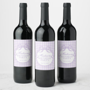 Étiquette Pour Bouteilles De Vin Fête d'anniversaire ruban à pois coquette violet g