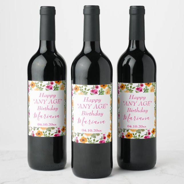 Étiquette Pour Bouteilles De Vin Fête d'anniversaire simple rose orange (Bouteilles)