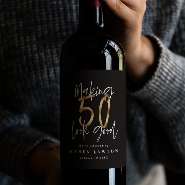 Étiquette Pour Bouteilles De Vin Fête de 50 ans en or (Créateur téléchargé)