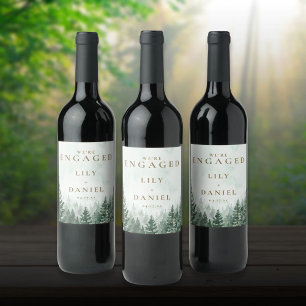 Étiquette Pour Bouteilles De Vin Fête de fiançailles de la forêt de pins rustique