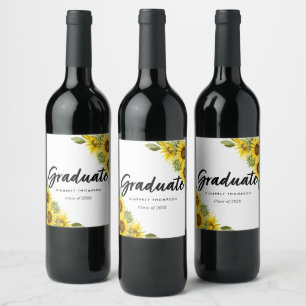Étiquette Pour Bouteilles De Vin Fête de fin d'études Script Célébration Tournesol 