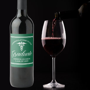 Étiquette Pour Bouteilles De Vin Fête de graduation de l'école Médicale verte perso