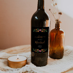 Étiquette Pour Bouteilles De Vin Fête de mariage avec thème Jour des Morts floral