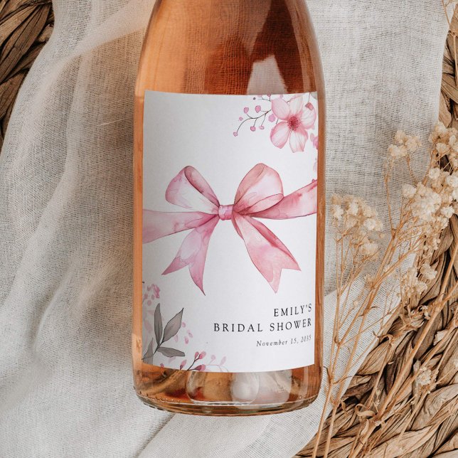 Étiquette Pour Bouteilles De Vin Fête de mariage avec un nœud rose (Créateur téléchargé)