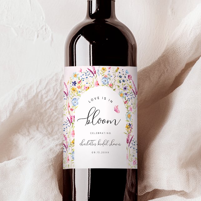 Étiquette Pour Bouteilles De Vin Fête de mariage élégante aux fleurs rose pâle (Créateur téléchargé)