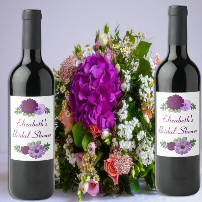 Étiquette Pour Bouteilles De Vin Fête de mariage floral Paeony Violet (Créateur téléchargé)