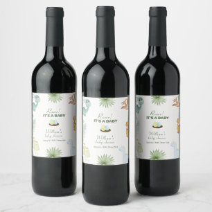Étiquette Pour Bouteilles De Vin Fête de naissance de bébé dinosaure tropical volca