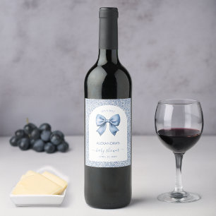 Étiquette Pour Bouteilles De Vin Fête de Naissance Garçon Arc Blanc Ruban Bleu Moti