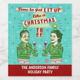 Étiquette Pour Bouteilles De Vin Fête de Noël amusante Retro Adulte Vacances Boire