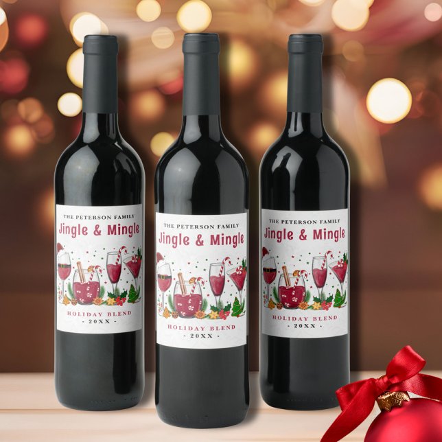 Étiquette Pour Bouteilles De Vin Fête de Noël Jingle et Mingle (Créateur téléchargé)