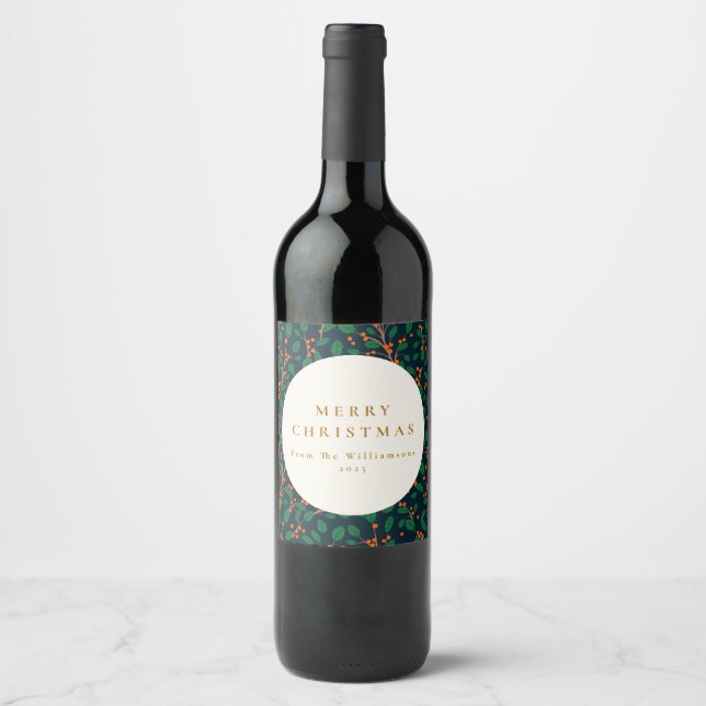 Étiquette Pour Bouteilles De Vin Fête de Noël personnalisée Botanique (Devant)