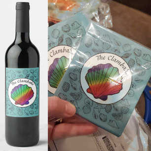 Étiquette Pour Bouteilles De Vin Fête de palourdes Arc-en-ciel Motif Coquillages Fê