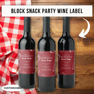 Étiquette Pour Bouteilles De Vin Fête de quartier rouge de nourriture de snack de b