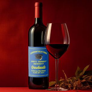 Étiquette Pour Bouteilles De Vin Fête de remise de diplômes Félicitations Jaune Ble
