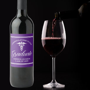 Étiquette Pour Bouteilles De Vin Fête de remise de diplômes personnalisée en violet
