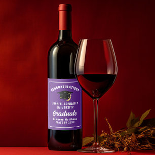 Étiquette Pour Bouteilles De Vin Fête de remise des diplômes violet personnalisé