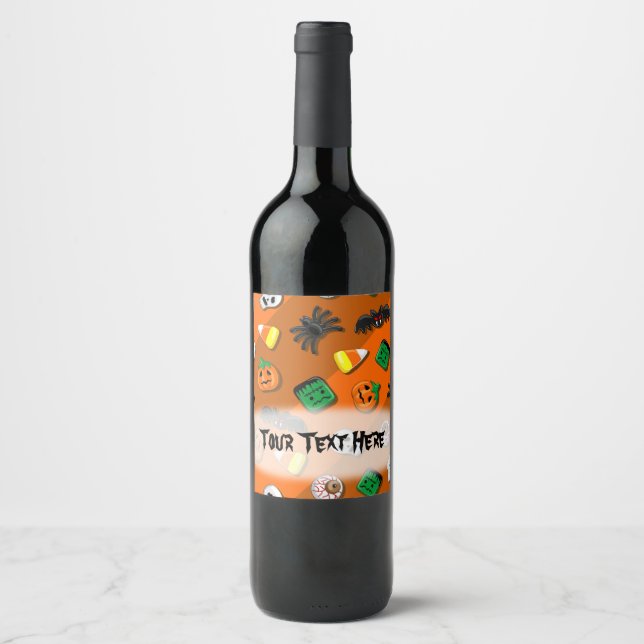 Étiquette Pour Bouteilles De Vin Fête des Candies Éffrayantes d'Halloween (Devant)