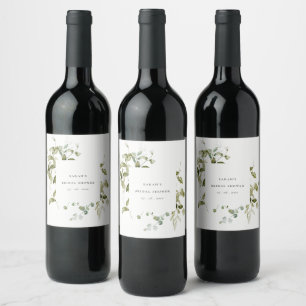 Étiquette Pour Bouteilles De Vin Fête des mariées d'aquarelle de feuillage botaniqu